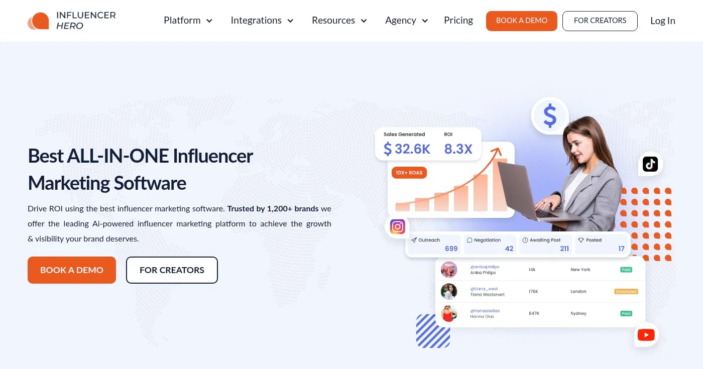Screenshot of Influencer Hero homepage