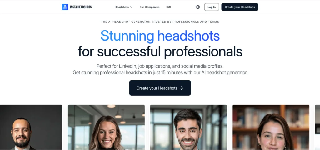 InstaHeadshots homepage, April 2025