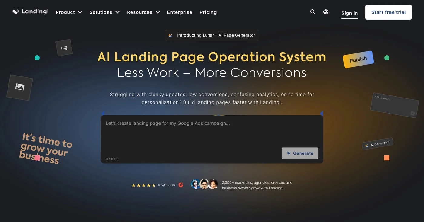 Landingi landing page builder product screenshot