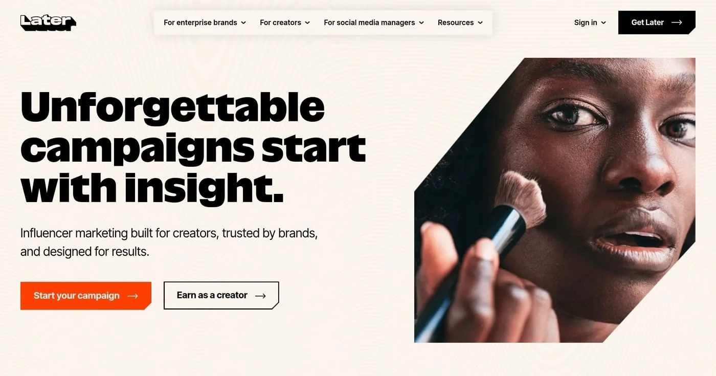 Later influencer marketing homepage