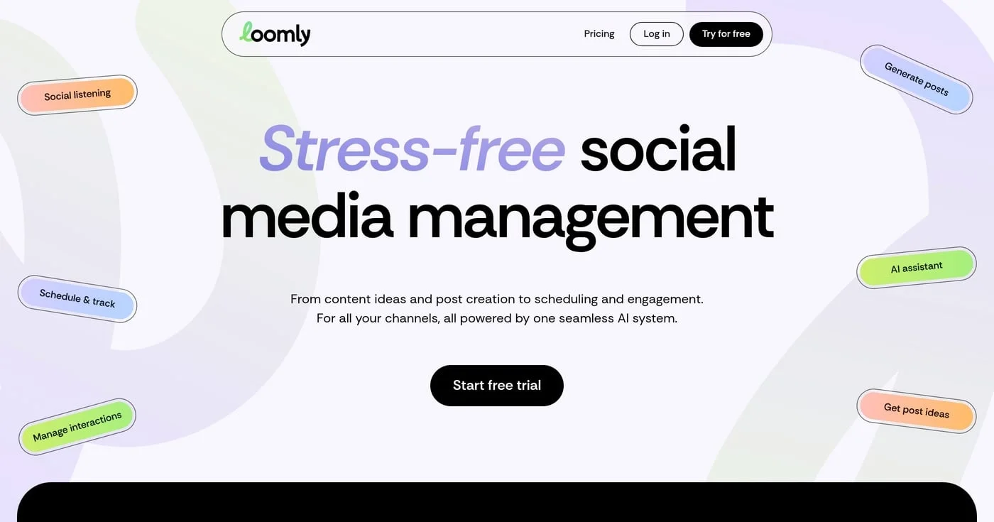 Loomly social media management homepage