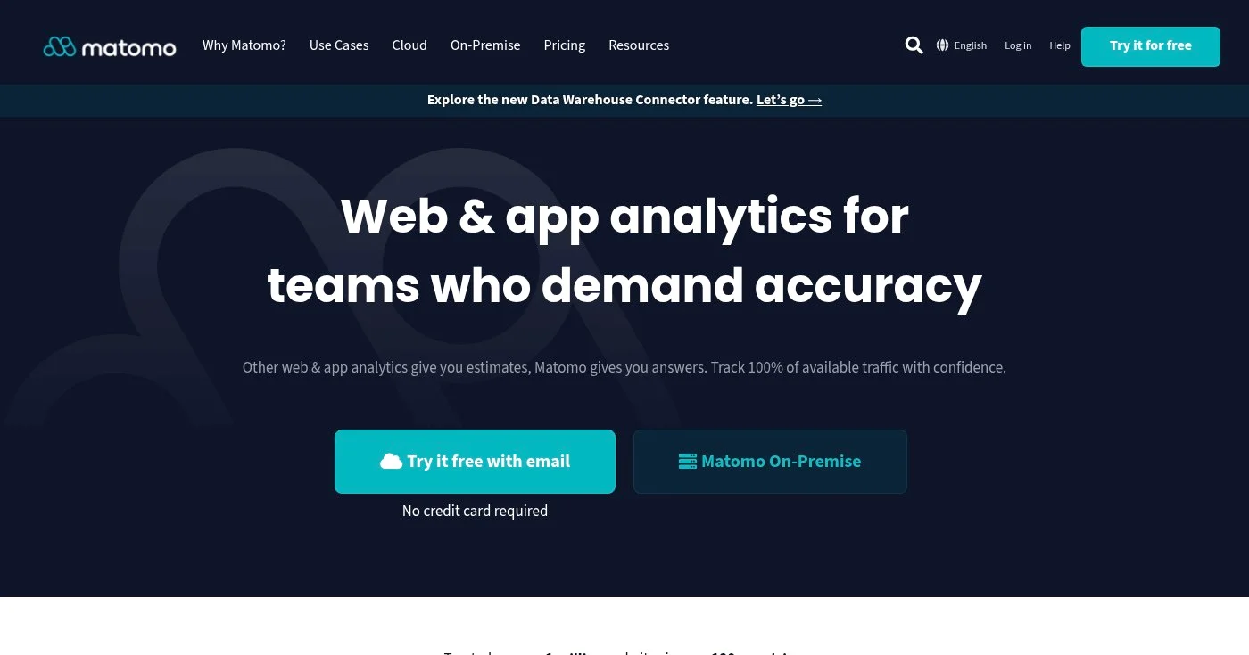 Matomo Analytics dashboard homepage