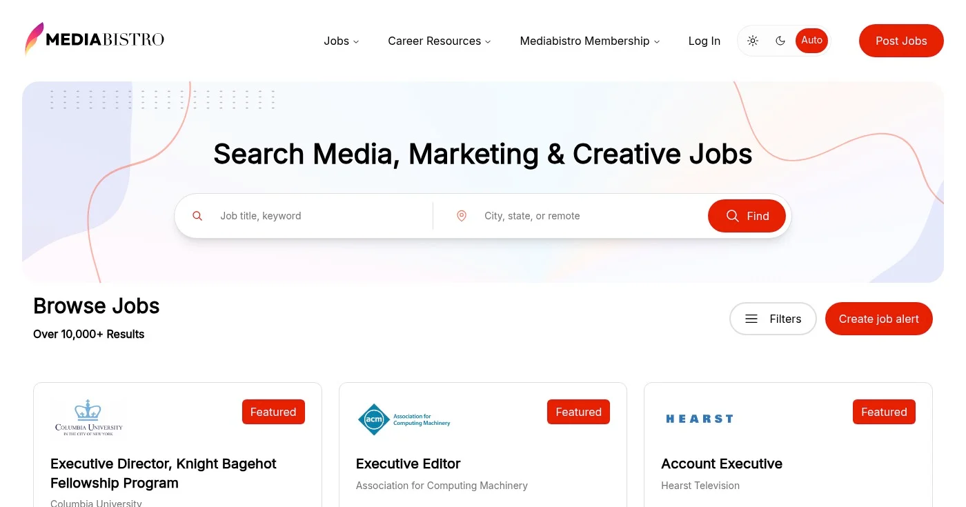 Mediabistro media and marketing job board