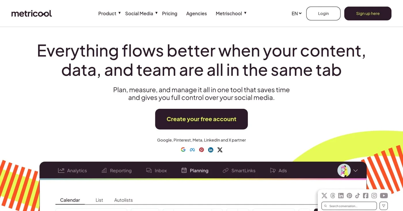 Metricool homepage