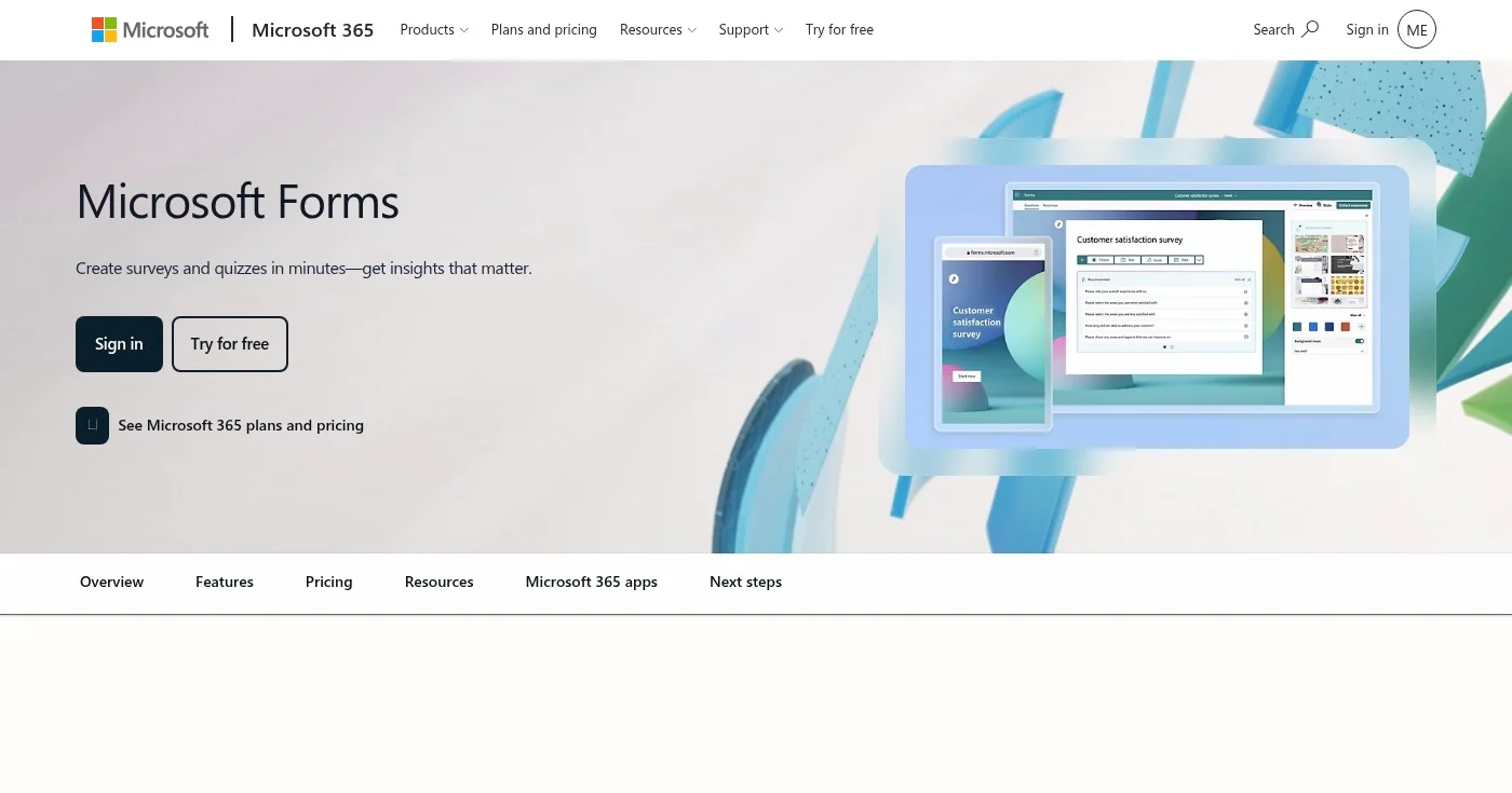 Microsoft Forms homepage screenshot