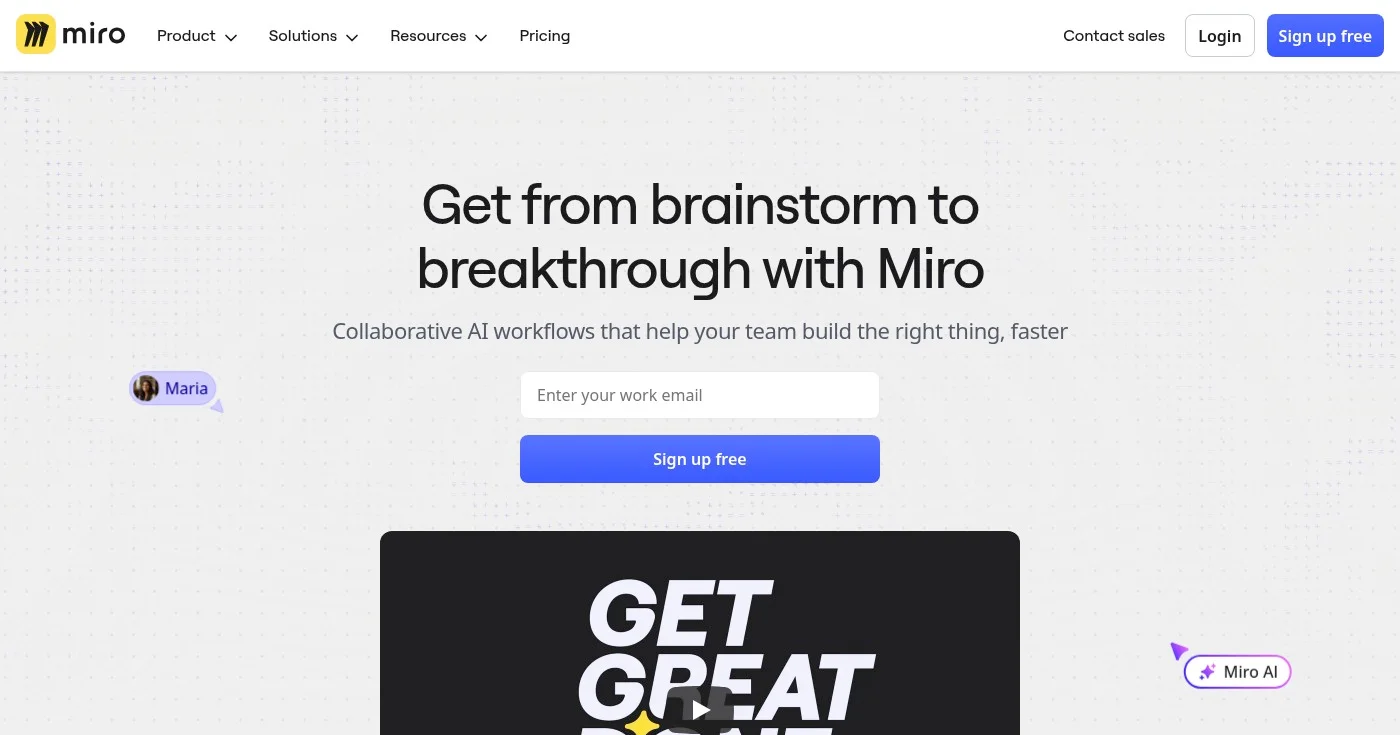 Screenshot of Miro homepage