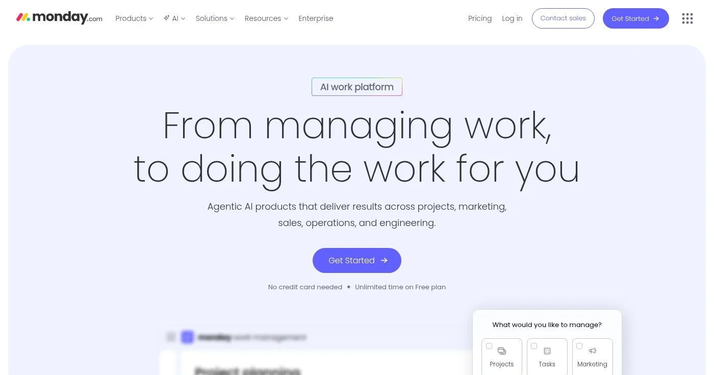 Screenshot of monday.com homepage