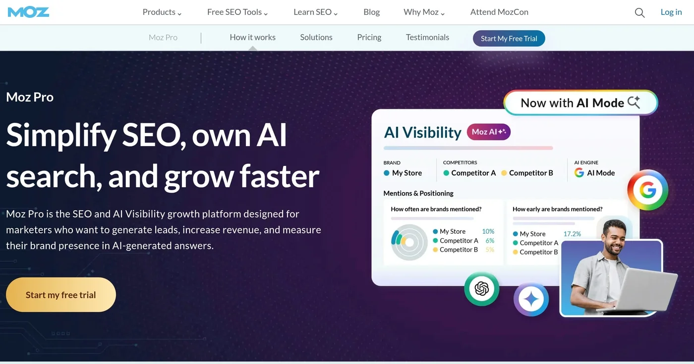 Moz Pro homepage screenshot