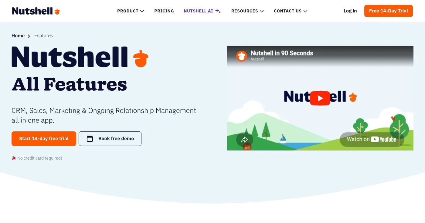 Nutshell CRM features page
