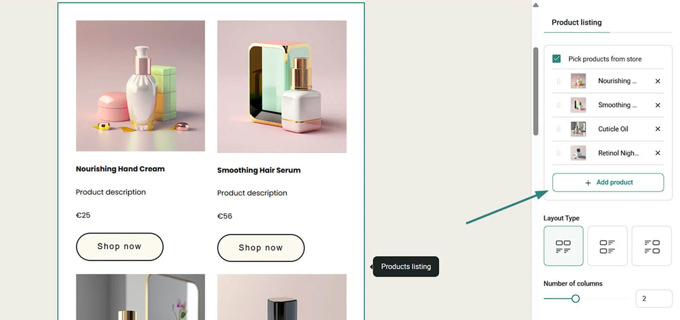 omnisend adding live products