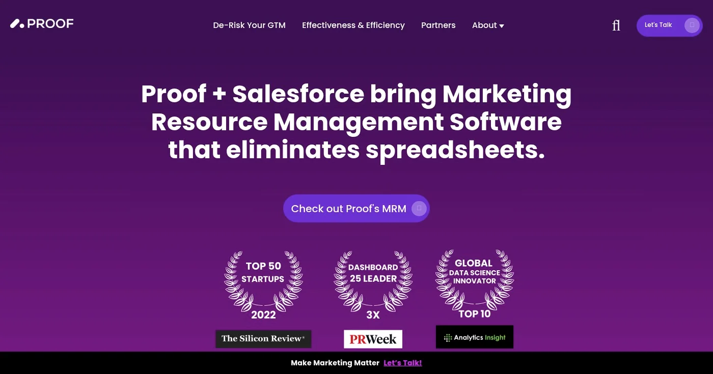 Screenshot of Proof Analytics homepage