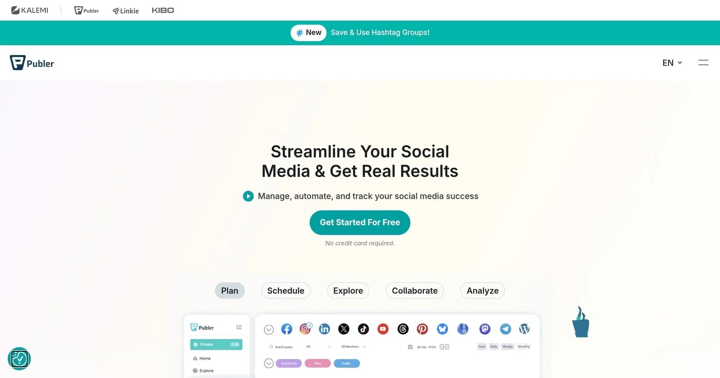 Publer social media scheduler homepage