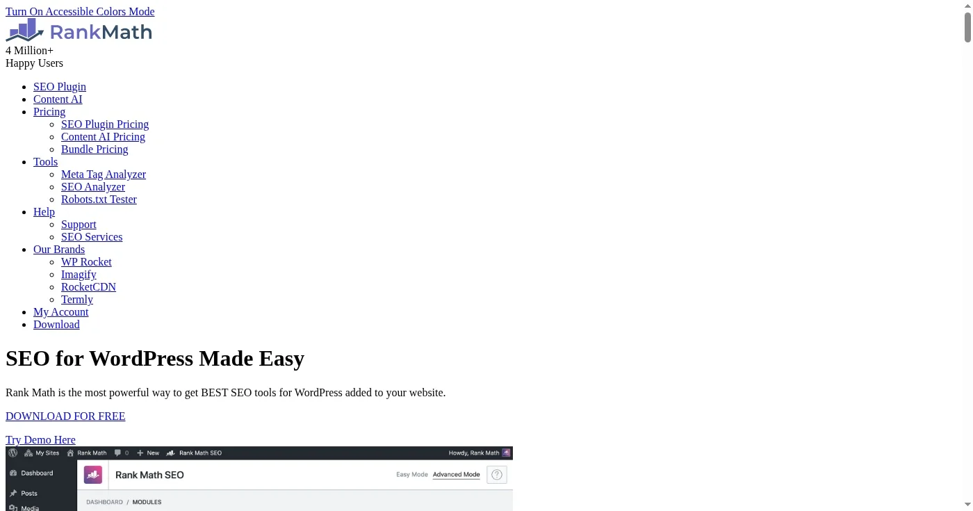 Rank Math homepage screenshot