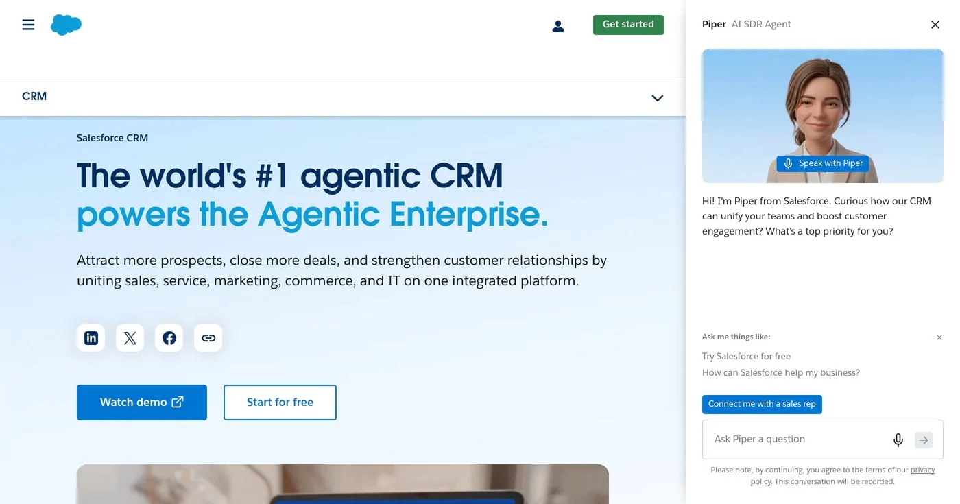 Salesforce CRM homepage