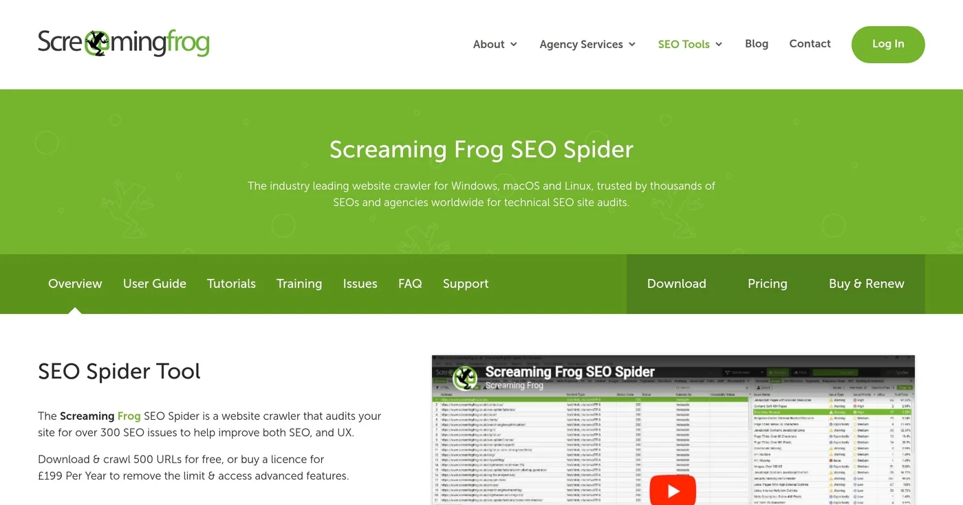 Screaming Frog SEO Spider homepage screenshot