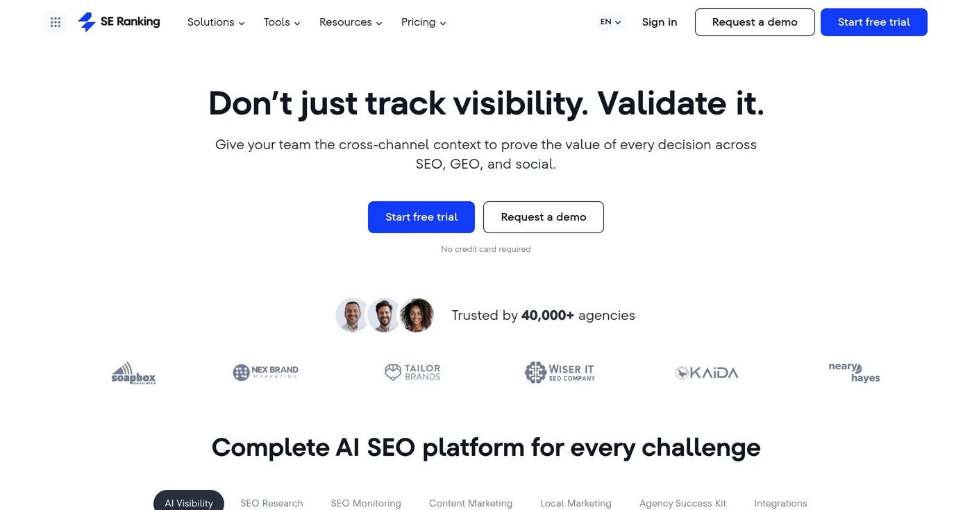 SE Ranking homepage screenshot