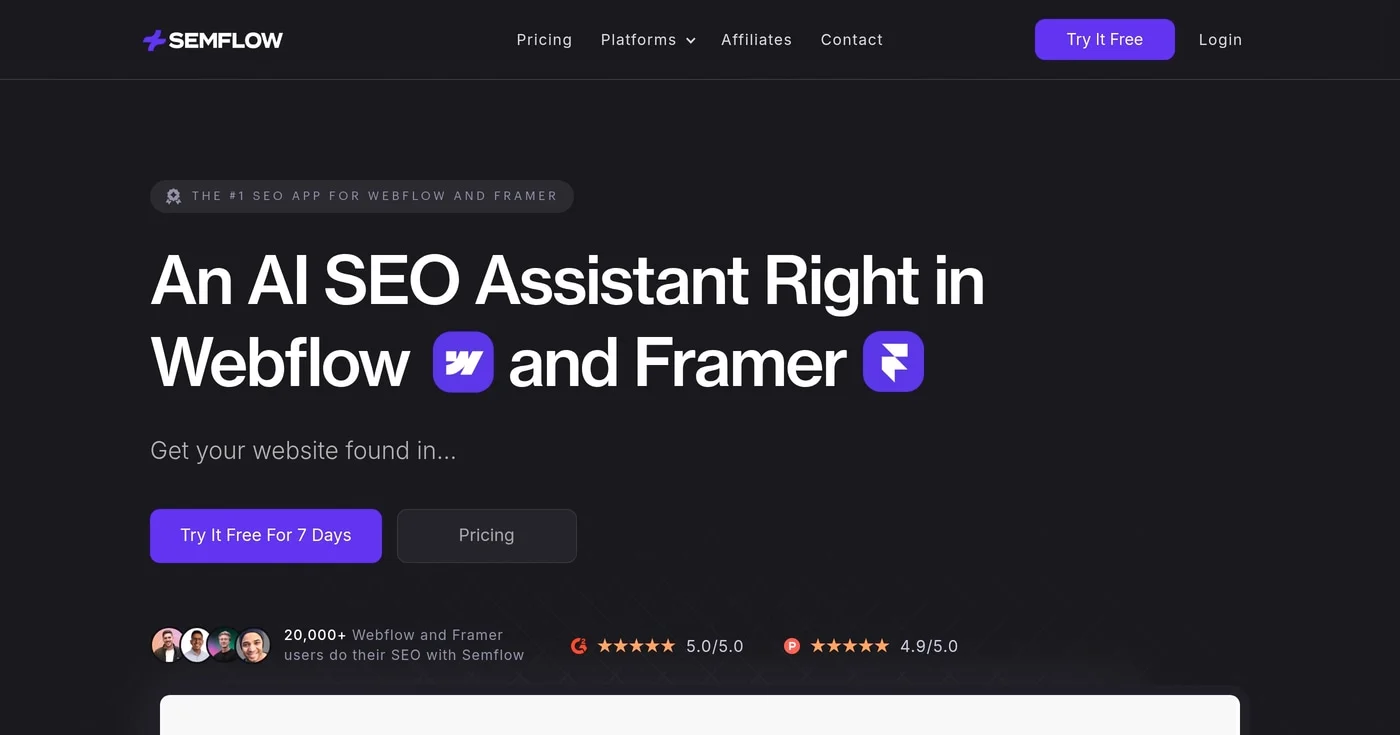 Semflow screenshot homepage