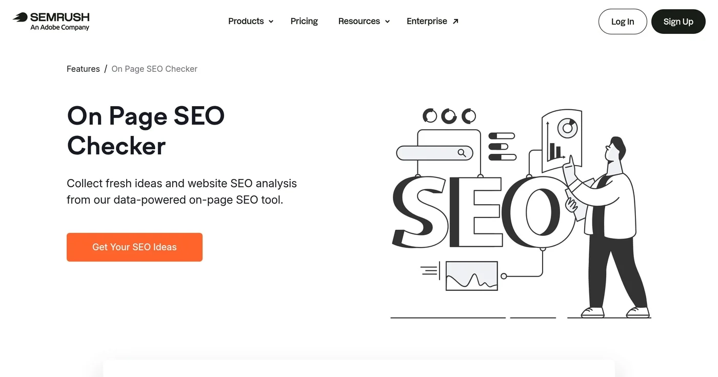 Semrush on-page SEO checker homepage screenshot
