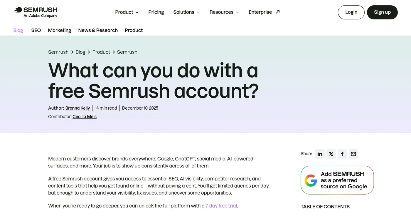 Semrush free account article