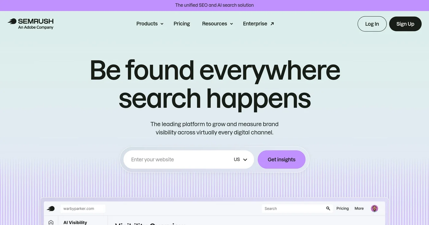 Semrush SEO and market intelligence platform homepage