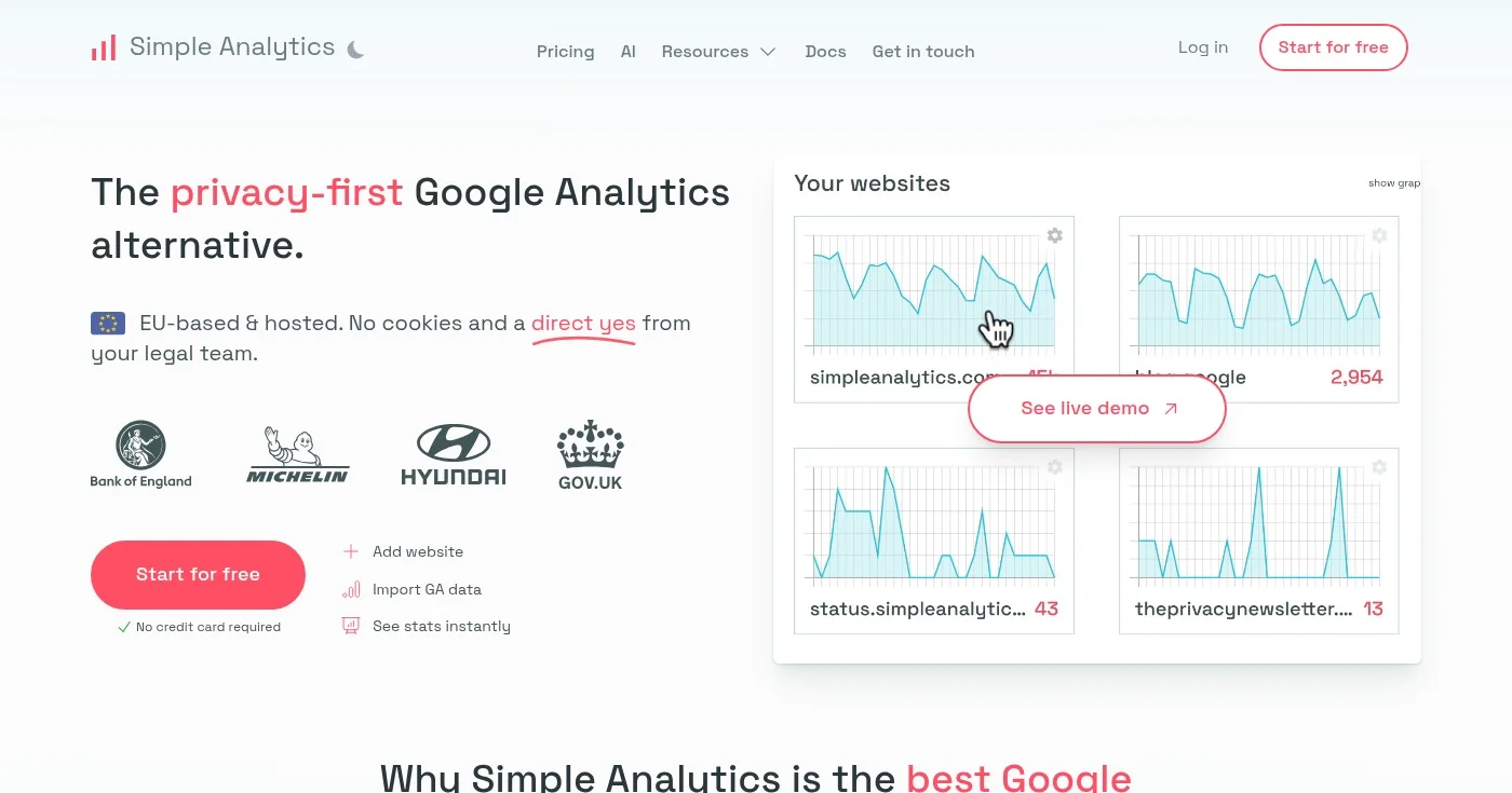 Simple Analytics homepage