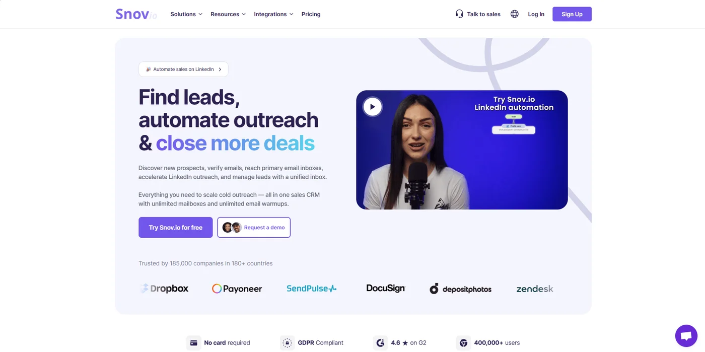 Snov homepage