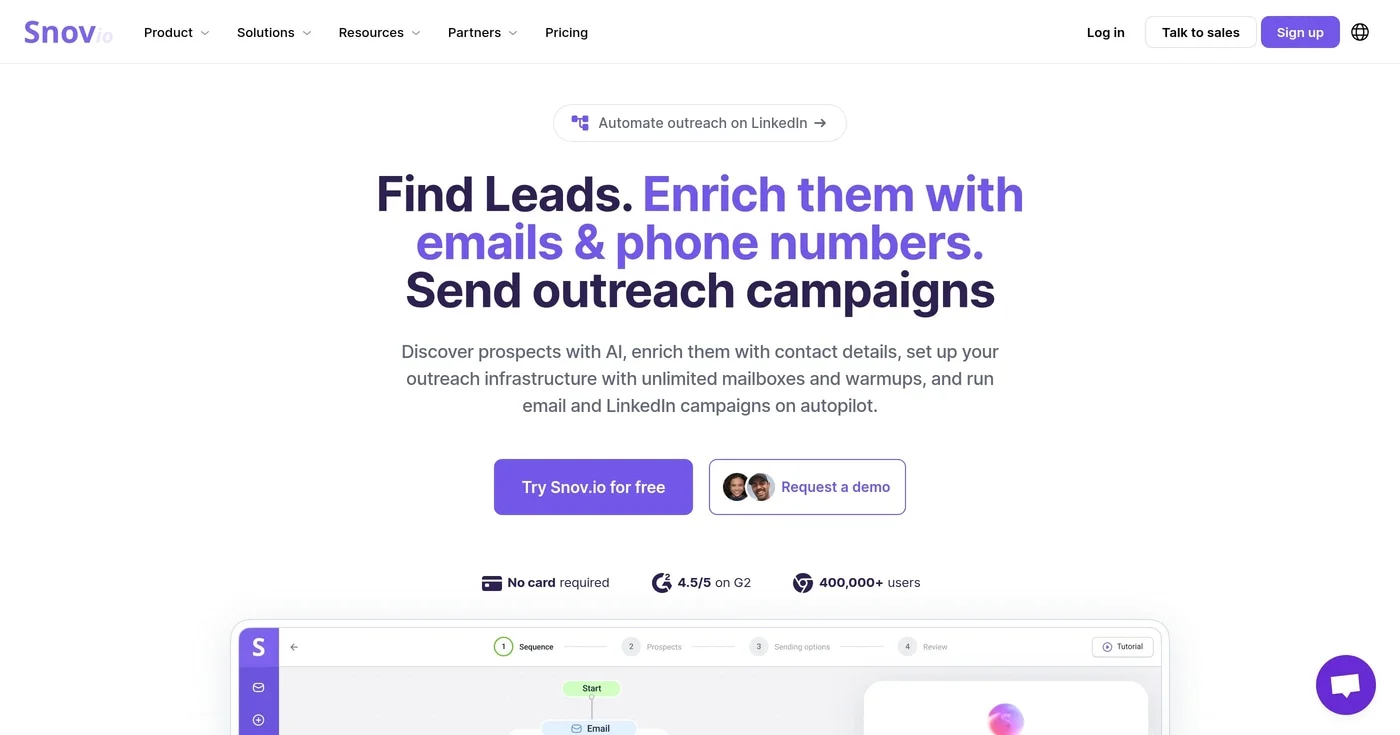 Snov.io homepage