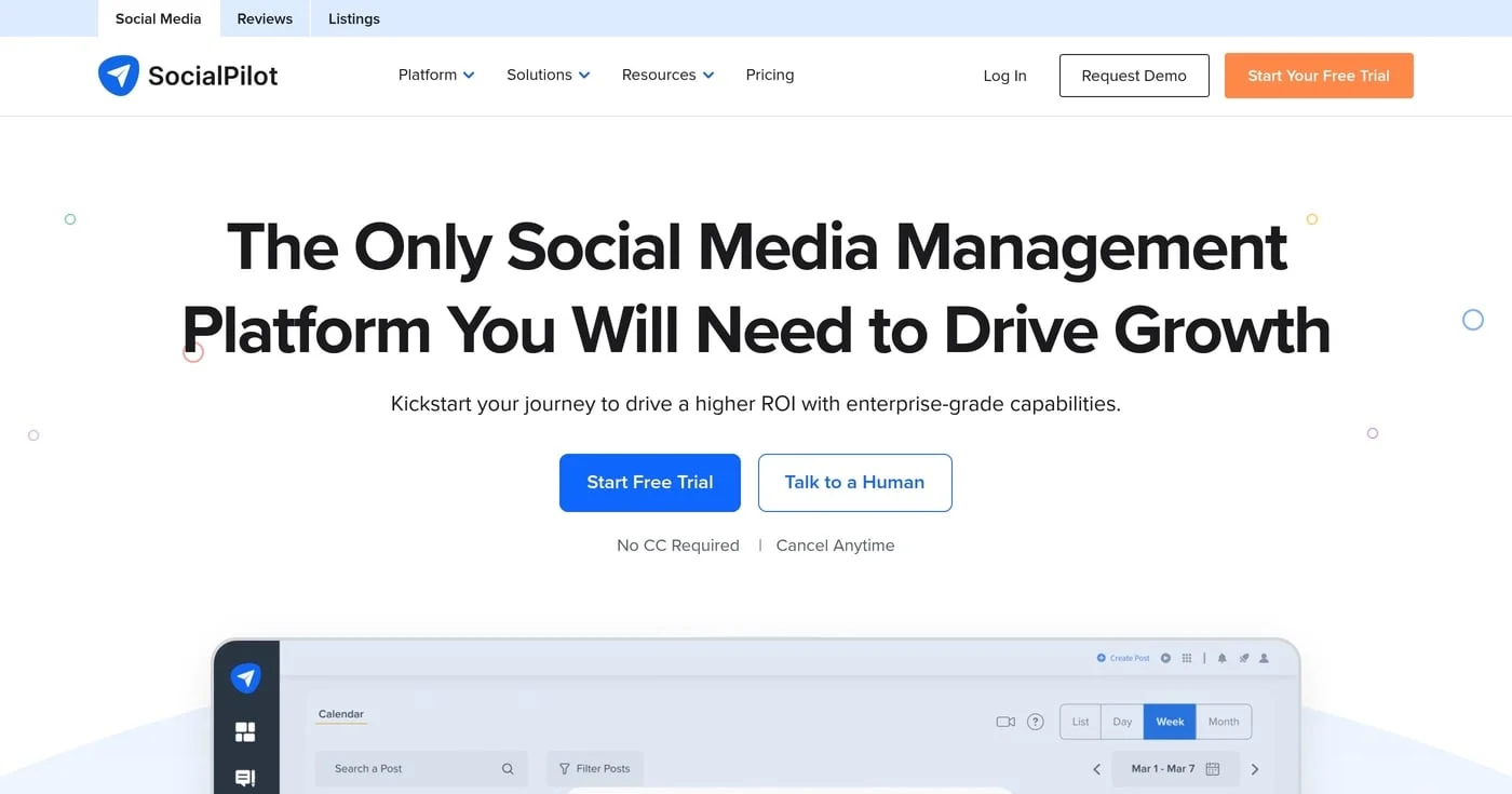 SocialPilot agency dashboard homepage