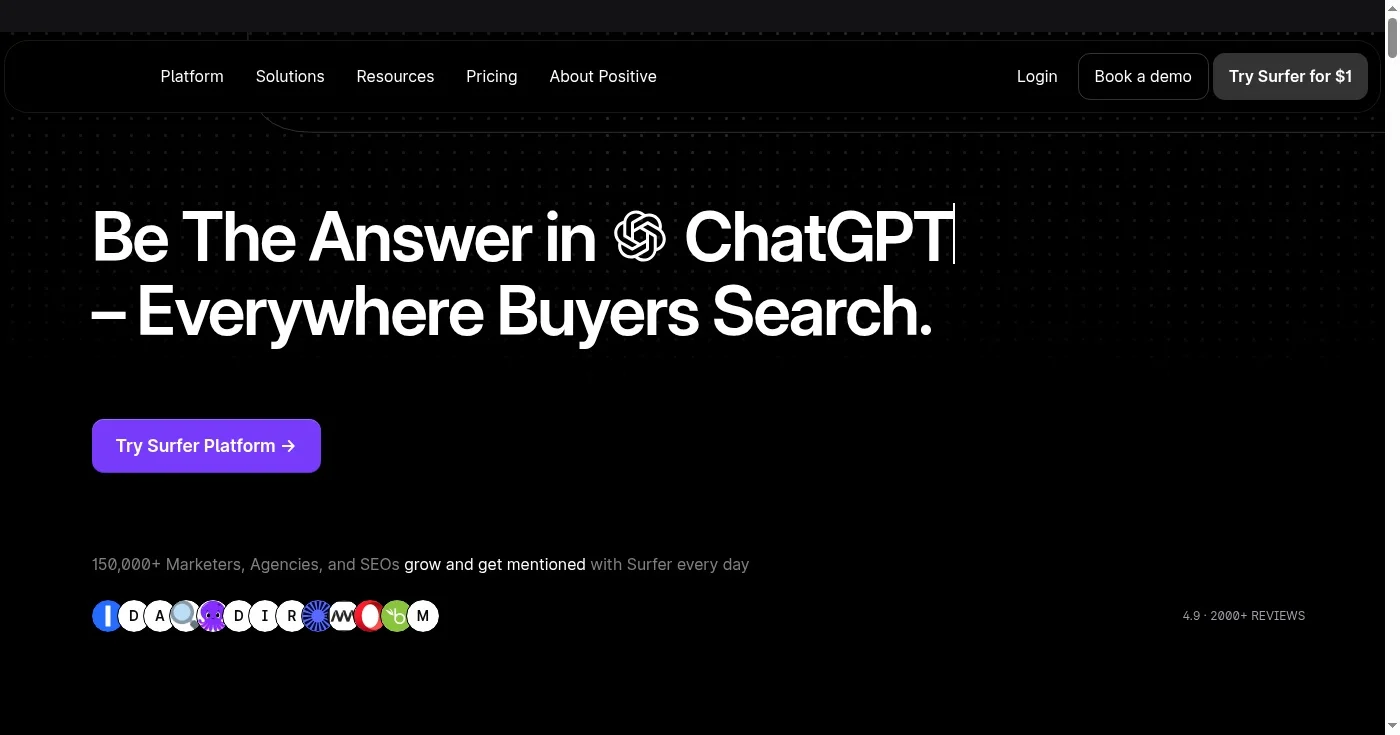 Surfer SEO homepage screenshot