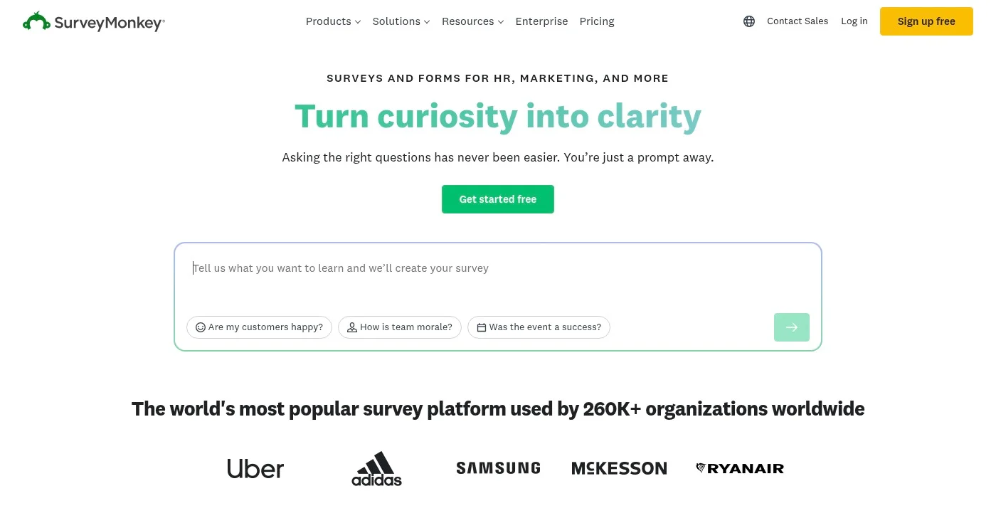 SurveyMonkey homepage screenshot