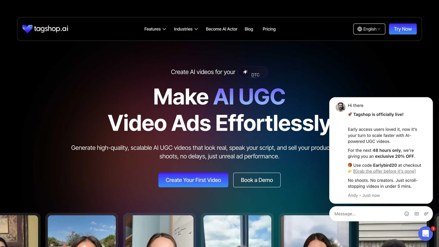 Tagshop AI platform featuring shoppable video creation and social commerce integration tools