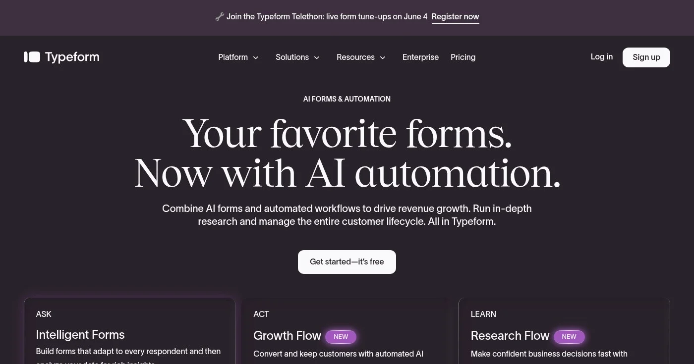 Typeform homepage screenshot