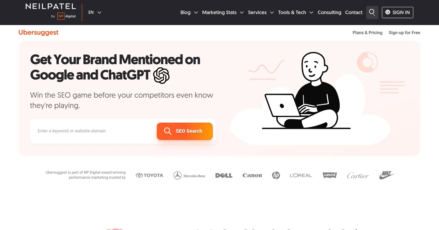 Ubersuggest homepage
