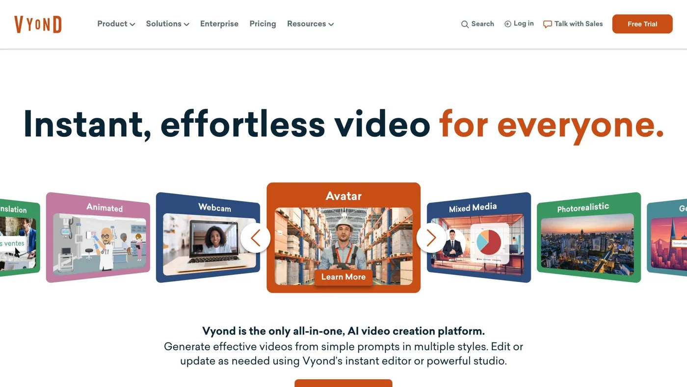 Vyond animated video creation platform with character library and professional animation tools