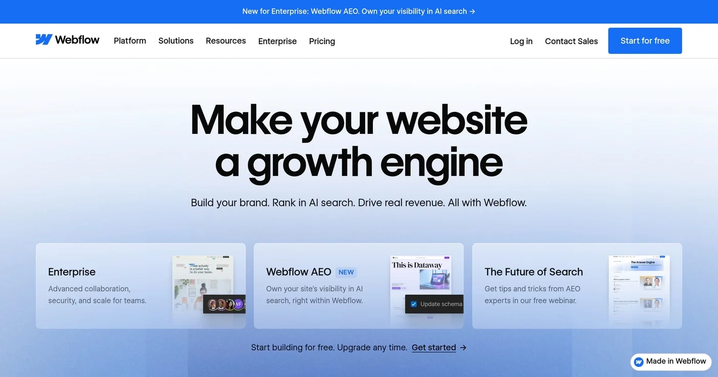 Webflow landing page builder product screenshot