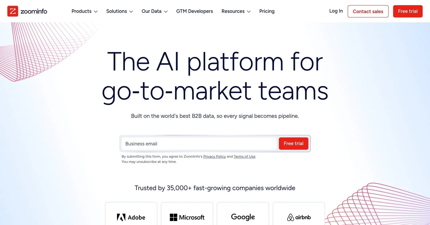 ZoomInfo homepage