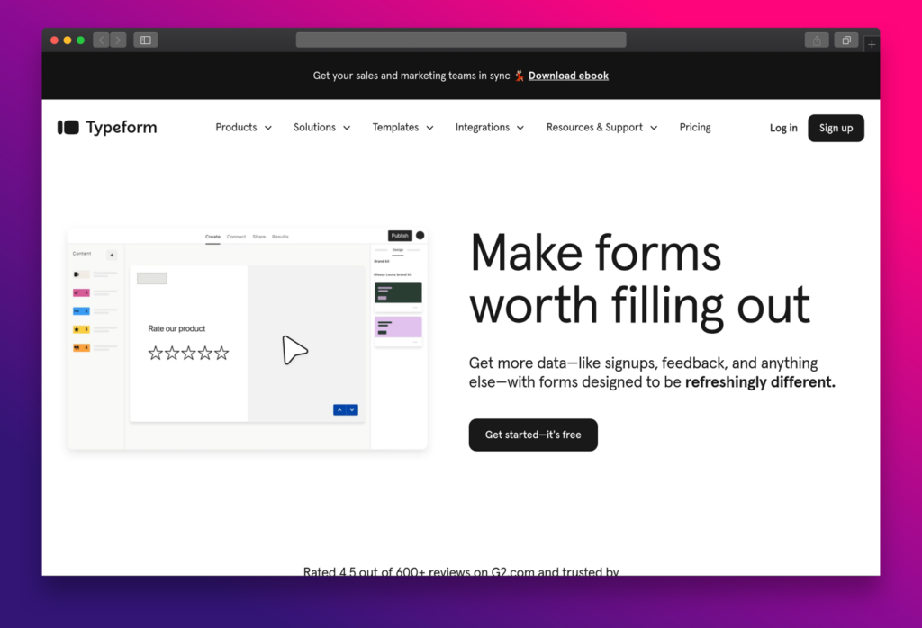 Typeform homepage, July 2024.