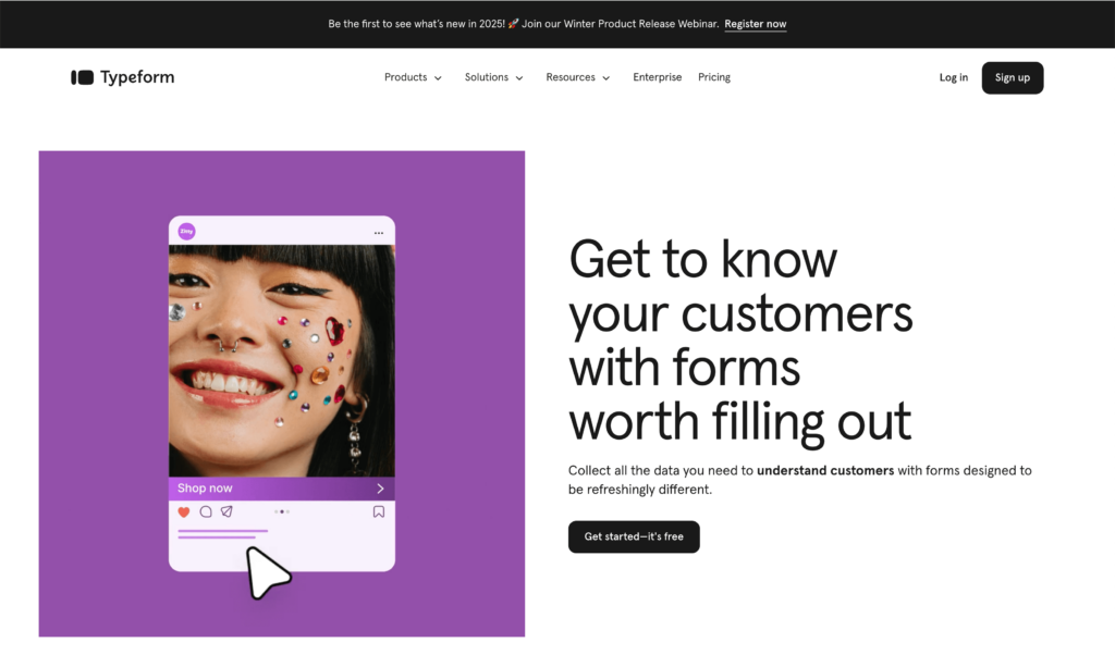 Typeform homepage, February 2025.